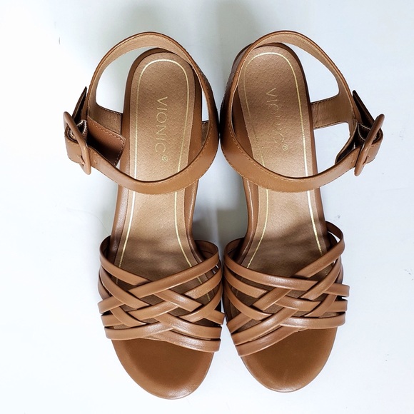 Vionic Peony Leather Woven Strappy Sandal Tan 7.5 - Picture 6 of 9